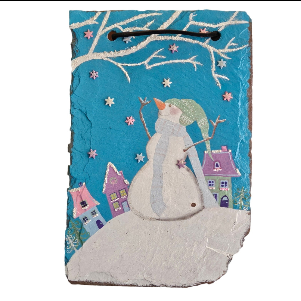Hand Panted Slate Snowman Winter Decor